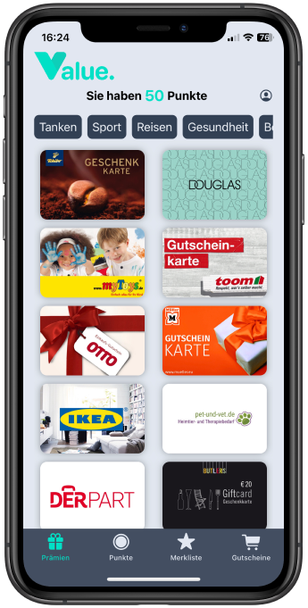Value Prämien Screen